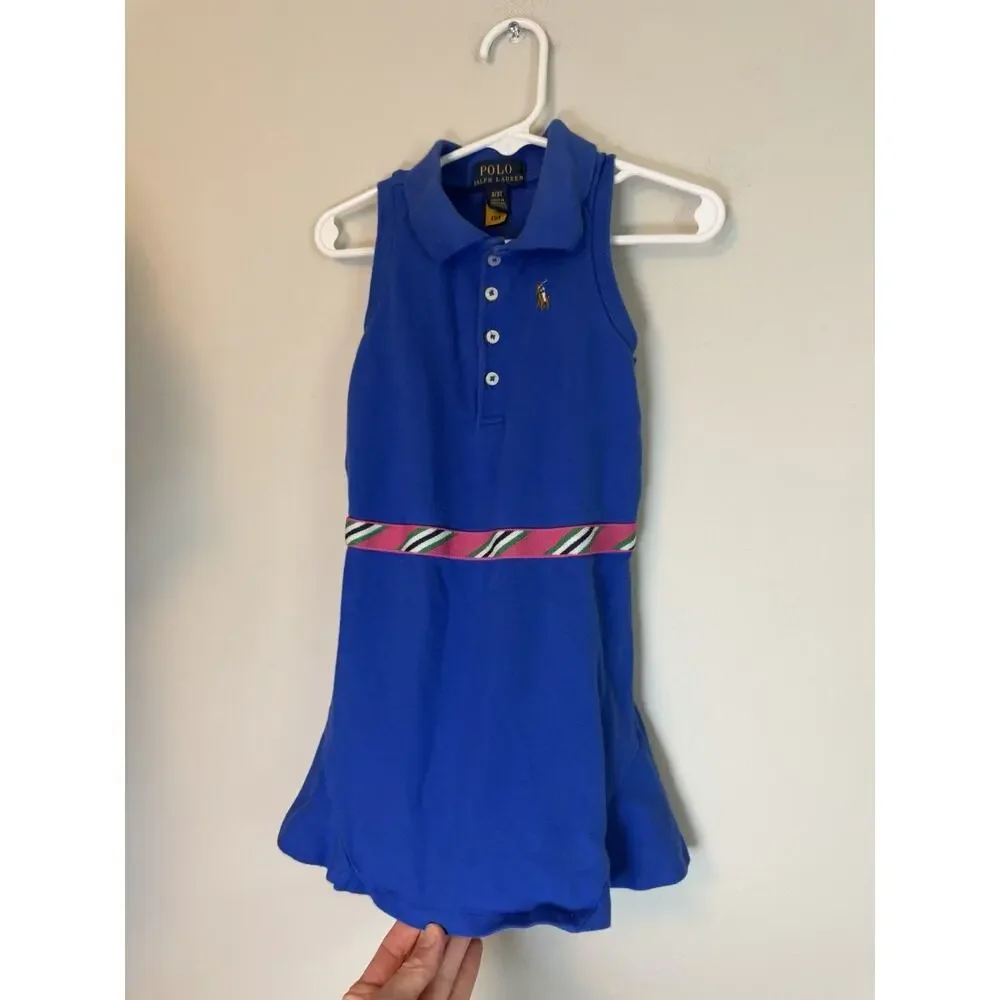 POLO RALPH LAUREN Blue Iris Cotton Sleeveless Polo Dress 3/3T
